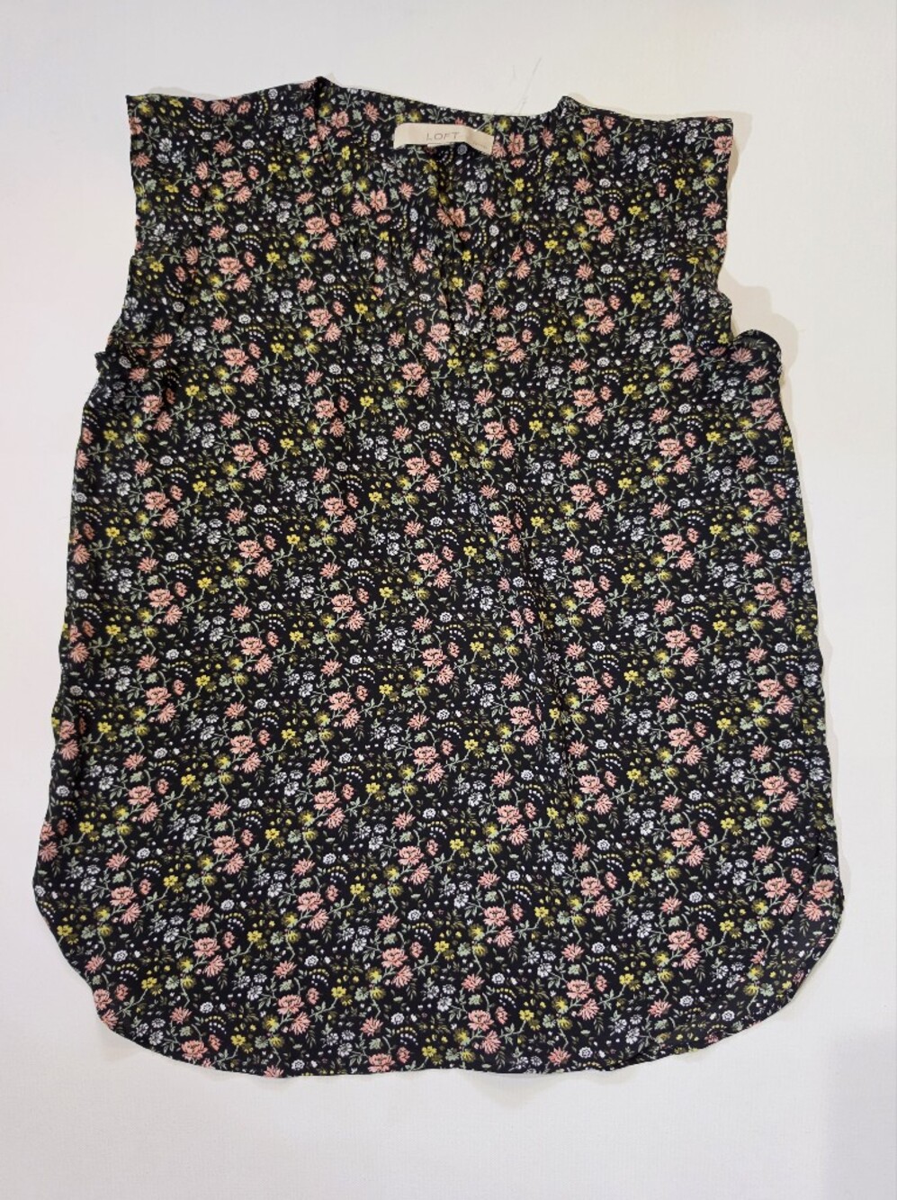 Loft Petite Sleeveless Blouse Womens Size Multicolor Ditsy Floral High Low Hem